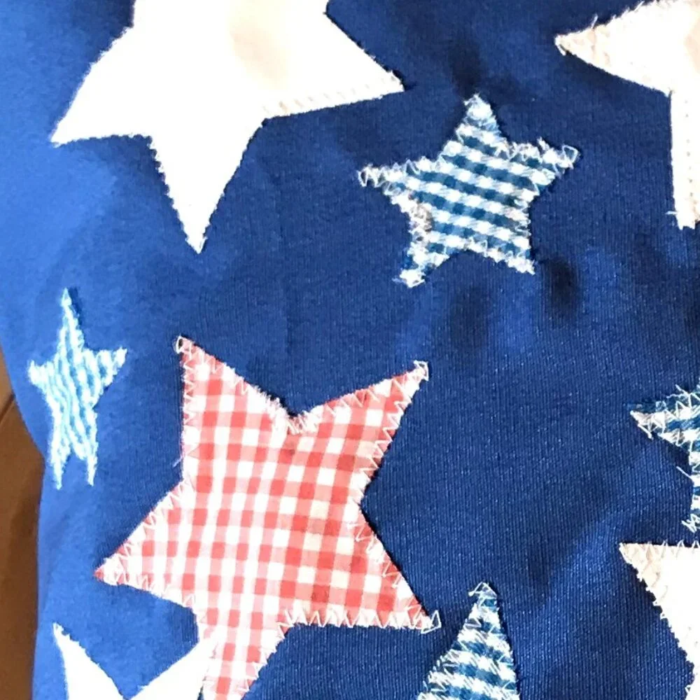 Patriotic Pillow Cover, Patchwork Stars Faith Family Freedom Applique 18 x 18
